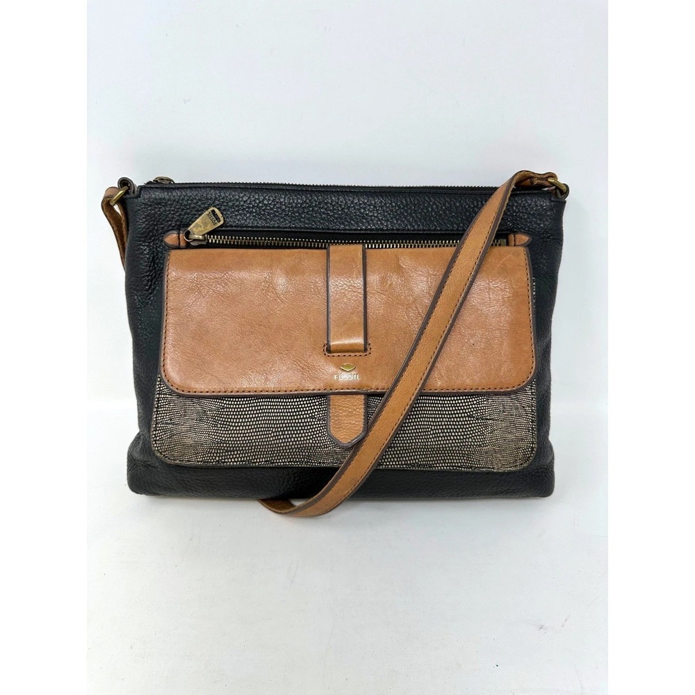Fossil Kinley Two-Town Medium Crossbody Bag Tan Black B000814